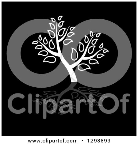 Clipart of a White Tree and Reflection on Black - Royalty Free Vector Illustration by ColorMagic