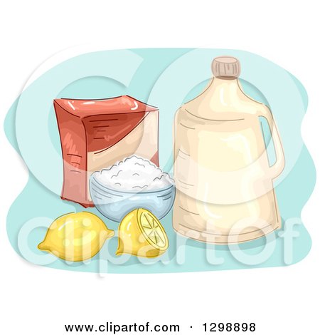 Clipart of a Bottle of Vinegar with Baking Soda and Lemons - Royalty Free Vector Illustration by BNP Design Studio