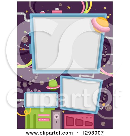 Clipart of Floating Billboards and Ufos in Outer Space - Royalty Free Vector Illustration by BNP Design Studio