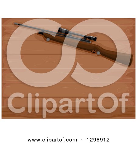Clipart of a Rifle with a Scope over Wood Panels - Royalty Free Vector Illustration by BNP Design Studio