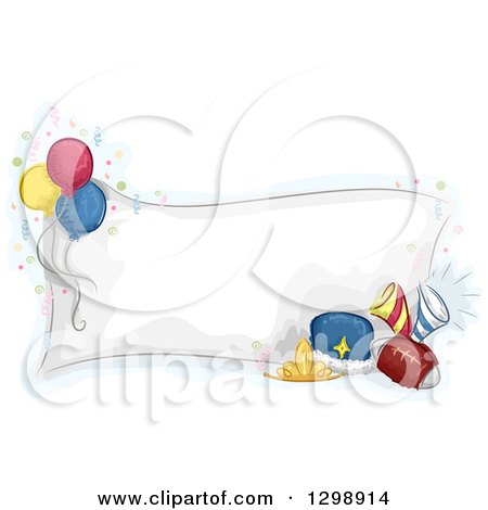 Clipart of a Sketched Blank Homecoming Dance Banner with Balloons, Crowns and a Football - Royalty Free Vector Illustration by BNP Design Studio