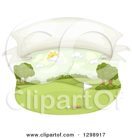 Clipart of a Blank Banner over a Golf Course - Royalty Free Vector Illustration by BNP Design Studio
