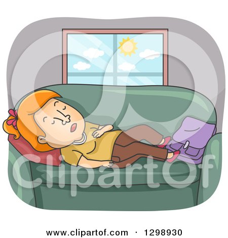 Clipart of a Red Haired White Woman Sleeping on a Sofa - Royalty Free Vector Illustration by BNP Design Studio