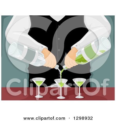 Clipart of a White Male Bartender Mixing Cocktails - Royalty Free Vector Illustration by BNP Design Studio