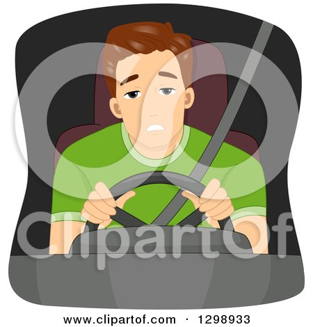 Clipart of a Tired Brunette White Man Driving - Royalty Free Vector Illustration by BNP Design Studio