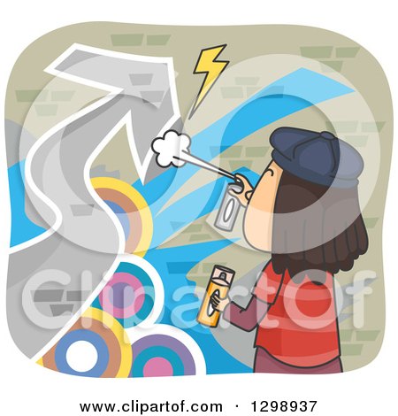 Clipart of a Rear View of a Brunette White Male Graffiti Artist Painting a Wall - Royalty Free Vector Illustration by BNP Design Studio
