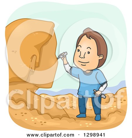 Clipart of a Cartoon Brunette White Man Sculpting a Bust out of Sand - Royalty Free Vector Illustration by BNP Design Studio