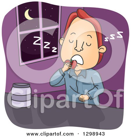 Clipart of a Cartoon Red Haired White Man Sleep Eating - Royalty Free Vector Illustration by BNP Design Studio