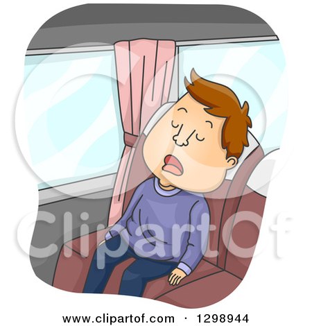 Clipart of a Cartoon Brunette White Man Sleeping on a Bus - Royalty Free Vector Illustration by BNP Design Studio