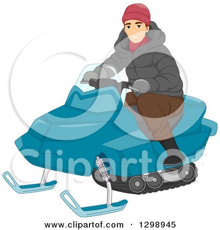 Clipart of a White Man Riding a Snow Mobile - Royalty Free Vector Illustration by BNP Design Studio