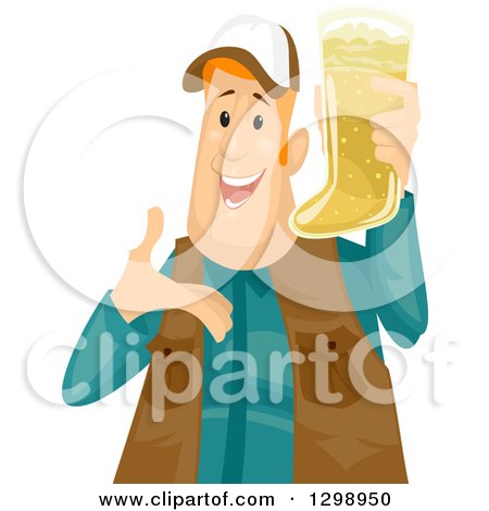 Clipart of a Happy Chubby Red Haired White Man Holding and Presenting a Boot Shaped Beer Mug - Royalty Free Vector Illustration by BNP Design Studio