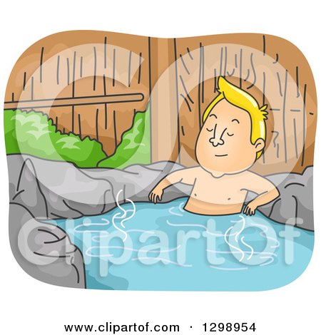 Clipart of a Cartoon Blond White Man Soaking in a Hot Spring - Royalty Free Vector Illustration by BNP Design Studio