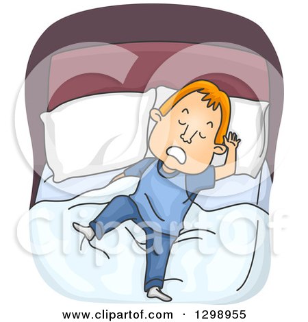 Clipart of a Cartoon Red Haired White Man Moving in His Sleep - Royalty Free Vector Illustration by BNP Design Studio