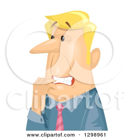 Clipart of a Nervous Blond White Businessman Chewing His Fingernails - Royalty Free Vector Illustration by BNP Design Studio