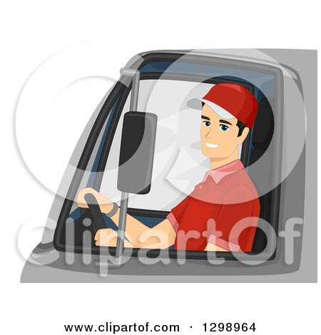 Clipart of a Happy Young Male Delivery Truck Driver - Royalty Free Vector Illustration by BNP Design Studio