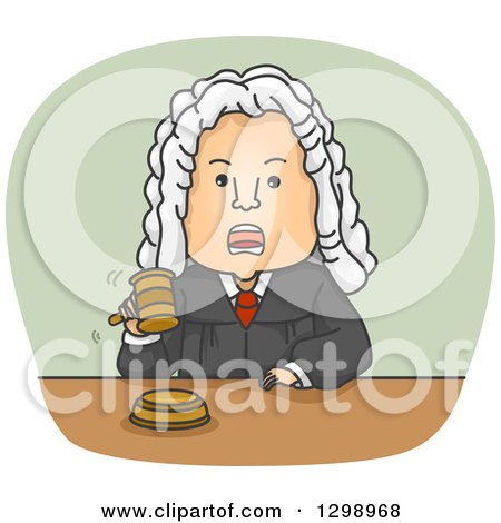 Clipart of a Mad White Male Judge in a Wig, Banging a Gavel and Shouting - Royalty Free Vector Illustration by BNP Design Studio