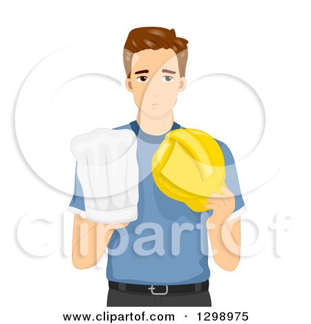 Clipart of a Young Brunette White Man Deciding to Pursue Chef or Construction - Royalty Free Vector Illustration by BNP Design Studio