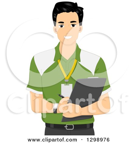 Clipart of a Handsome Young Male Personal Trainer or Coach Taking Notes - Royalty Free Vector Illustration by BNP Design Studio