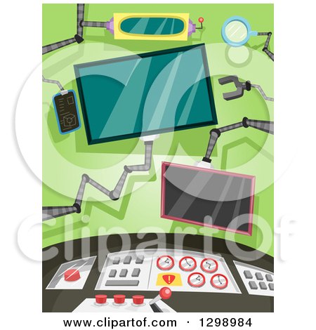 Clipart of a Control Room with Monitors and a Console - Royalty Free Vector Illustration by BNP Design Studio