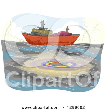 Clipart of a Cargo Ship and Oil Spill - Royalty Free Vector Illustration by BNP Design Studio