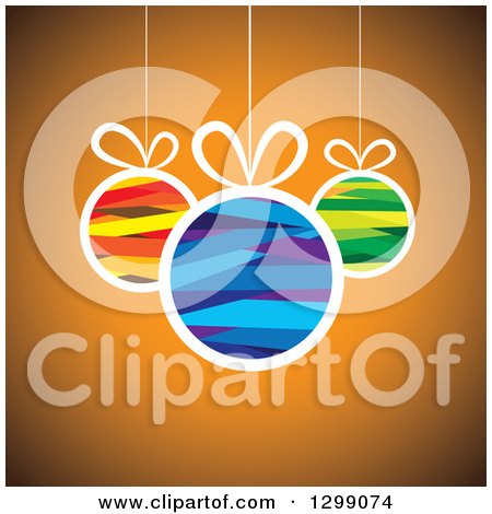 Clipart of Ribbon Patterned Baubles Suspended over Orange - Royalty Free Vector Illustration by ColorMagic