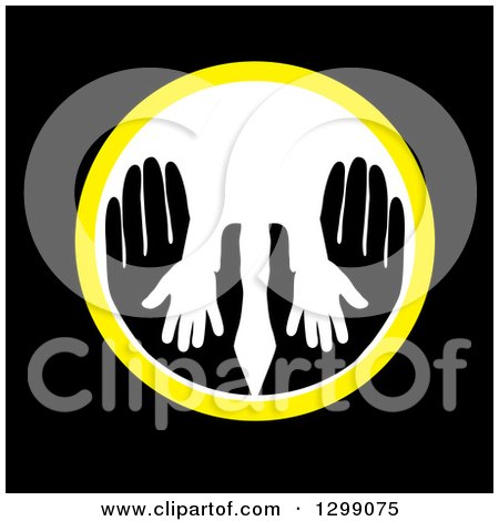 Clipart of Silhouetted Child and Parent Hands in a Yellow and White Circle on Black - Royalty Free Vector Illustration by ColorMagic