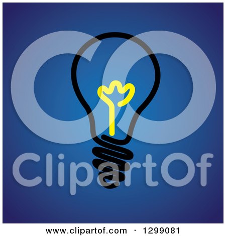 Clipart of a Black Light Bulb with a Yellow Center on Blue - Royalty Free Vector Illustration by ColorMagic
