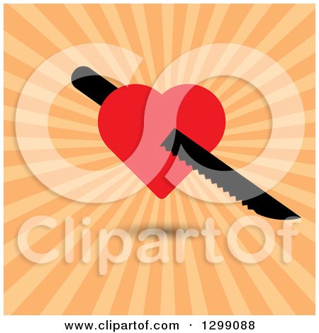 Clipart of a Knife Through a Love Heart over Orange Rays - Royalty Free Vector Illustration by ColorMagic