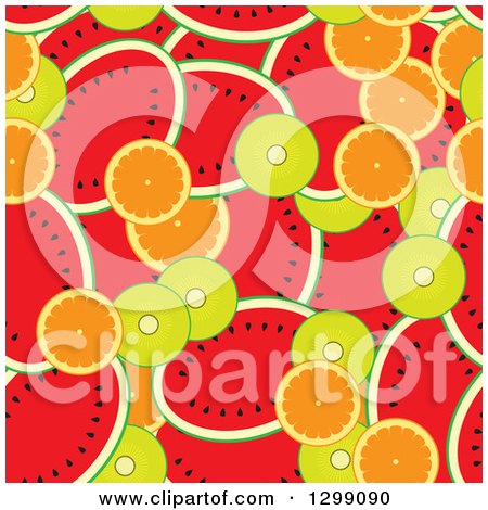Clipart of a Seamless Background of Watermelons Kiwis and Oranges - Royalty Free Vector Illustration by ColorMagic