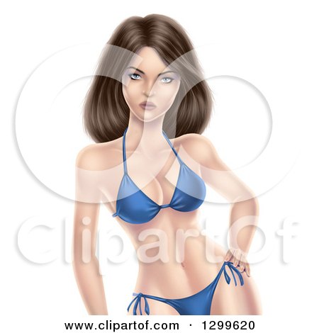 Clipart of a 3d Fit Brunette White Woman Posing in a Blue Bikini - Royalty Free Illustration by cidepix