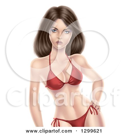 Clipart of a 3d Fit Brunette White Woman Posing in a Red Bikini - Royalty Free Illustration by cidepix