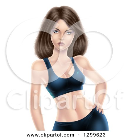 Clipart of a 3d Fit Brunette White Woman Posing in Black Exercise Clothes - Royalty Free Illustration by cidepix