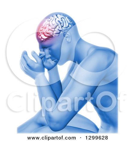 Clipart of a 3d Anatomical Man with Head Pain and Visible Brain, on White - Royalty Free Illustration by KJ Pargeter