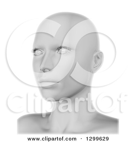 Clipart of a 3d Grayscale Female Human Face, on White - Royalty Free Illustration by KJ Pargeter