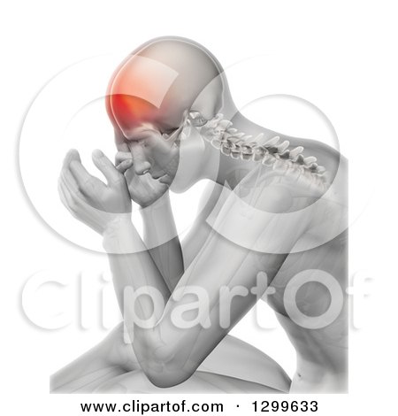 Clipart of a 3d Anatomical X Ray Man with Head Pain, on White - Royalty Free Illustration by KJ Pargeter