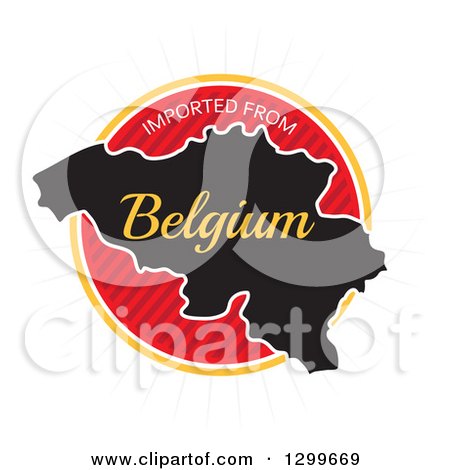 Clipart of a Round Red Imported from Belgium Map Label with Rays - Royalty Free Vector Illustration by Arena Creative