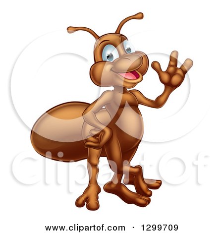 Clipart of a Cartoon Happy Ant Waving - Royalty Free Vector Illustration by AtStockIllustration