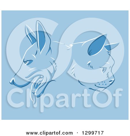 Clipart of Cat and Dog Faces in Profile over Blue - Royalty Free Vector Illustration by AtStockIllustration