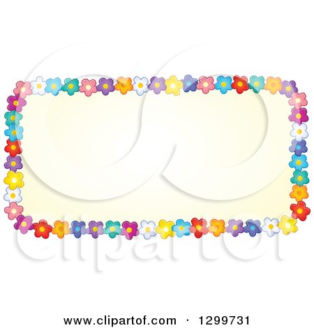 Clipart of a Rectangle Frame Made of Colorful Flowers Around Yellow - Royalty Free Vector Illustration by visekart