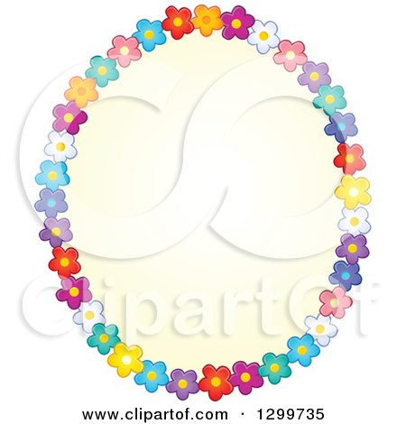 Clipart of an Oval Frame Made of Colorful Flowers Around Yellow - Royalty Free Vector Illustration by visekart