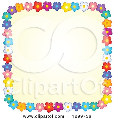 Clipart of a Square Frame Made of Colorful Flowers Around Yellow - Royalty Free Vector Illustration by visekart