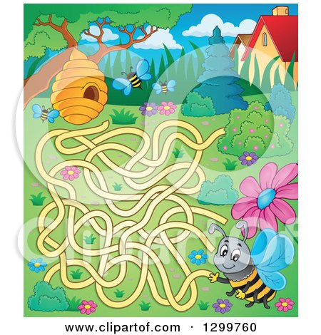Clipart of a Bee and Hive Maze - Royalty Free Vector Illustration by visekart