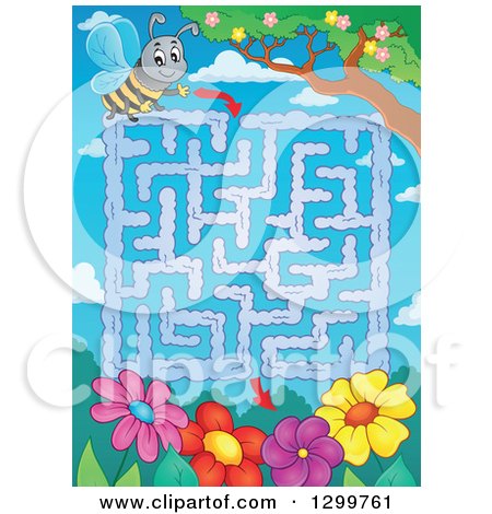 Clipart of a Bee and Flower Maze - Royalty Free Vector Illustration by visekart