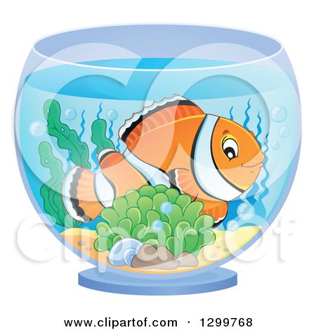 Clipart of a Happy Clownfish and Anemone in a Bowl - Royalty Free Vector Illustration by visekart