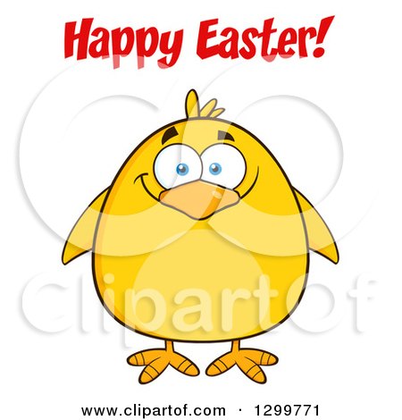Clipart of a Cartoon Yellow Chick and Happy Easter Greeting - Royalty Free Vector Illustration by Hit Toon