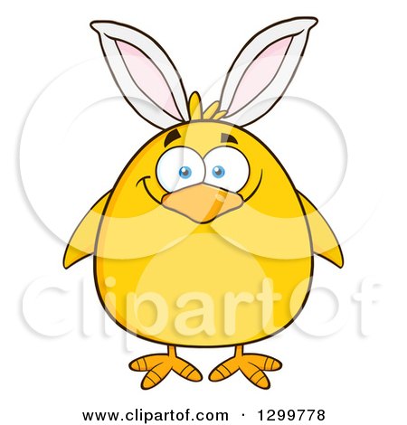 Clipart of a Cartoon Yellow Chick Wearing Easter Bunny Ears - Royalty Free Vector Illustration by Hit Toon