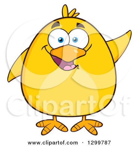 Clipart of a Cartoon Yellow Chick Waving - Royalty Free Vector Illustration by Hit Toon