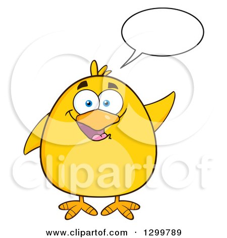 Clipart of a Cartoon Yellow Chick Talking and Waving - Royalty Free Vector Illustration by Hit Toon