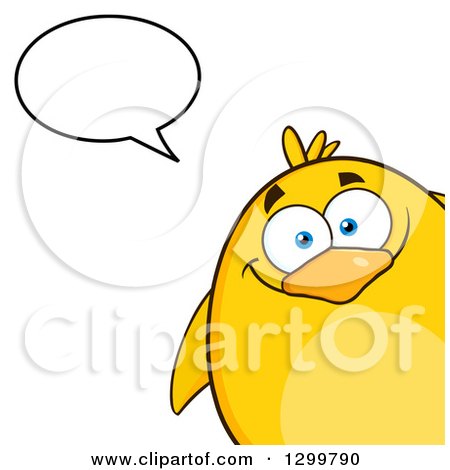 Clipart of a Cartoon Yellow Chick Peeking and Talking - Royalty Free Vector Illustration by Hit Toon