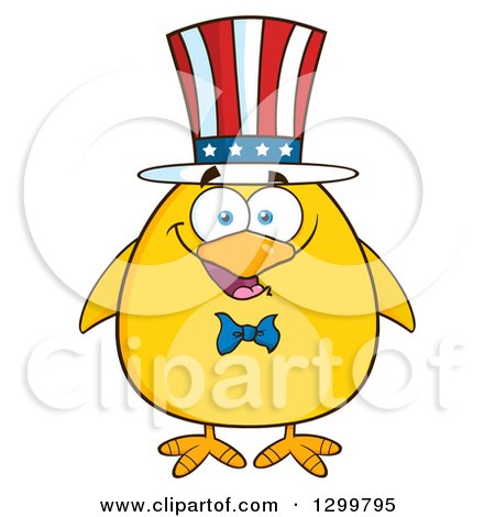 Clipart of a Cartoon Patriotic Yellow Chick Wearing an American Hat - Royalty Free Vector Illustration by Hit Toon